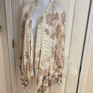 Knox Rose Floral Open-Front Women Sweater cardigan - Cream and Brown and red